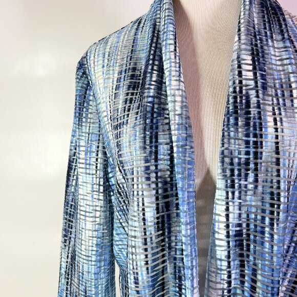 Kasper Size L Blue Sheer Open-Front Cardigan Jacket 3/4 Sleeves - Picture 8 of 12
